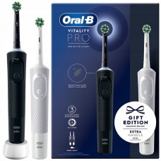 2 Электрические зубные щетки Braun Oral-B PRO VITALITY PROTECT X2 CLEAN +3 режима D103.413.3 (Черная и Белая)