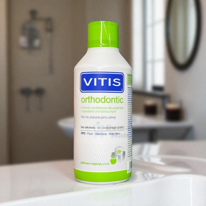 Ополіскувач для рота Vitis Orthodontic з фтором для брекетів яблучно-м'ятний смак 500 мл